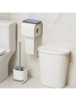 Özgürce Lavena Dekoratif Banyo Seti: Tuvalet Fırçası, Kağıtlık ve Şık Sepet
