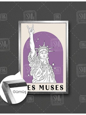 SML Tablo Les Muses Lila Turuncu Özgürlük Heykeli  Dikey Çerçeveli Kanvas Tablo