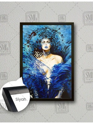 SML Tablo Mavi Kanatlı Tanrıça  Dikey Çerçeveli Kanvas Tablo