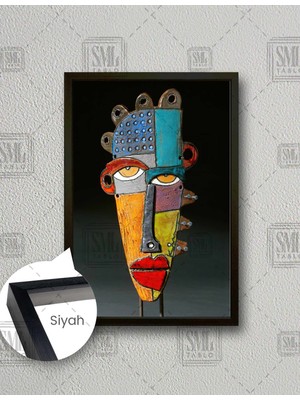 SML Tablo Kübizm Renkli Maske Modern Dekor Dikey Çerçeveli Kanvas Tablo