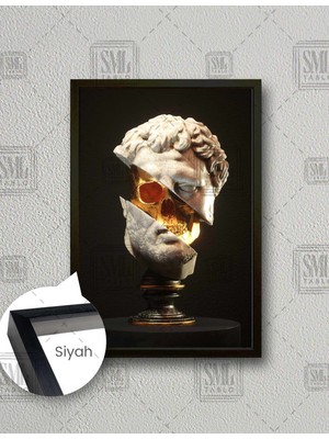 SML Tablo Gold Detaylı Mermer Heykel  Dikey Çerçeveli Kanvas Tablo