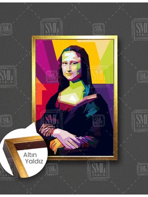 SML Tablo Mona Lisa Çok Renkli Minimal  Dikey Çerçeveli Kanvas Tablo