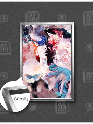 SML Tablo Gözlerinde Gül Olan Sulu Boya Tarzında Kadın Figürü Kanvas Dikey Çerçeveli Kanvas Tablo