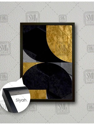 SML Tablo Siyah Gold Taşlar Lüks Dekor Dikey Çerçeveli Kanvas Tablo