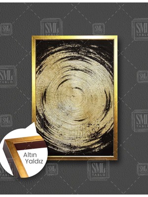 SML Tablo Gold Spiral Fırça Izi  Dikey Çerçeveli Kanvas Tablo