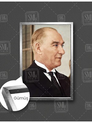 SML Tablo Mustafa Kemal Atatürk Renkli Portre  Dikey Çerçeveli Kanvas Tablo