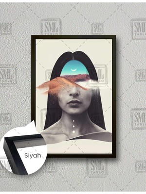 SML Tablo Çöl ve Bulutlar Kadın Portresi  Dikey Çerçeveli Kanvas Tablo