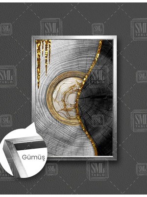 SML Tablo Gold Detaylı Ağaç  Dikey Çerçeveli Kanvas Tablo