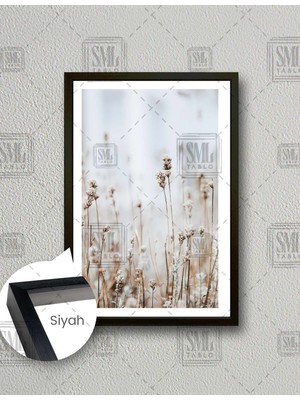 SML Tablo Sonbahar Doğadaki Kuru Estetik Tomurcuklu Bitkiler Dikey Çerçeveli Kanvas Tablo