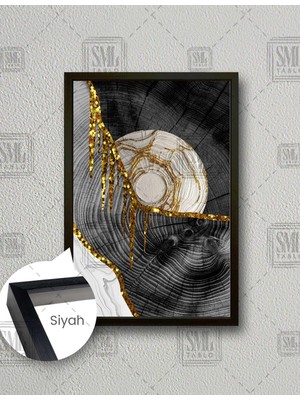 SML Tablo Gold Detaylı Ağaç Ve Mermer  Dikey Çerçeveli Kanvas Tablo