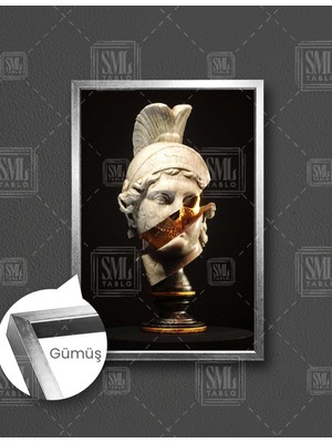 SML Tablo Gold Detaylı Mermer Kadın Heykel  Dikey Çerçeveli Kanvas Tablo