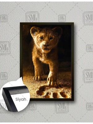 SML Tablo Yavru Aslan Kral Büyük Pençe İzi Lion Dikey Çerçeveli Kanvas Tablo