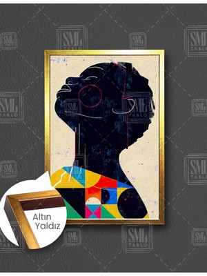 SML Tablo Afrikalı Kadın Geometrik Detaylı Modern  Dikey Çerçeveli Kanvas Tablo