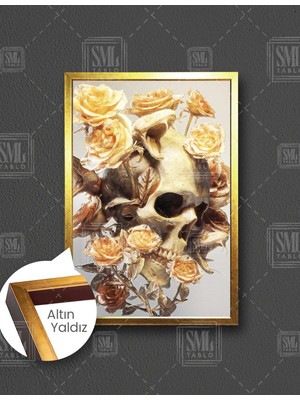 SML Tablo Pastel Renkli Güller ve Kafa  Dikey Çerçeveli Kanvas Tablo