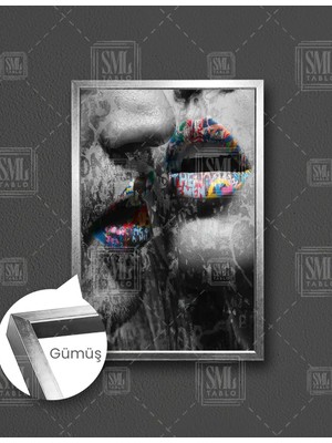 SML Tablo Kadın Erkek Renkli Dudaklar Duvar Sanatı Graffiti Dikey Çerçeveli Kanvas Tablo