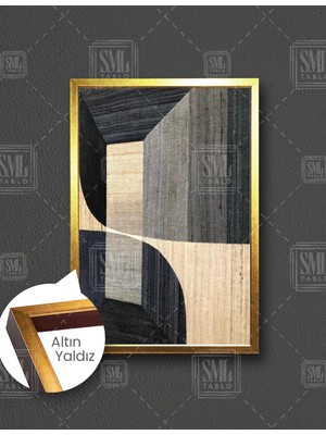 SML Tablo Sarı Siyah Geometrik Şekiller Modern Dikey Çerçeveli Kanvas Tablo