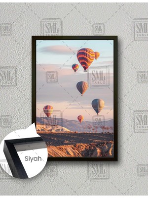 SML Tablo Kapadokya Havada Renkli Sıcak Hava Balonları  Dikey Çerçeveli Kanvas Tablo