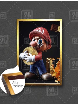 SML Tablo Süper Mario Ve Hazinesi  Dikey Çerçeveli Kanvas Tablo
