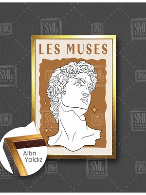 SML Tablo Les Muses Davud Heykeli Minimal  Dikey Çerçeveli Kanvas Tablo