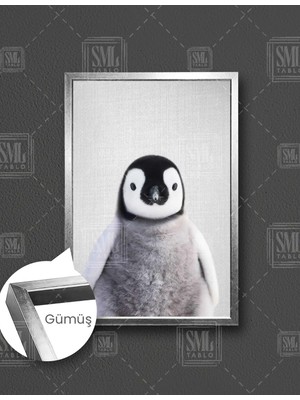 SML Tablo Bebek Penguen Şirin Çocuk Odası Kanvası Dikey Çerçeveli Kanvas Tablo