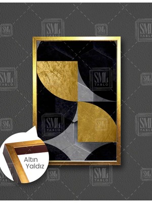 SML Tablo Siyah Gold Lüks Modern Dekor Dikey Çerçeveli Kanvas Tablo