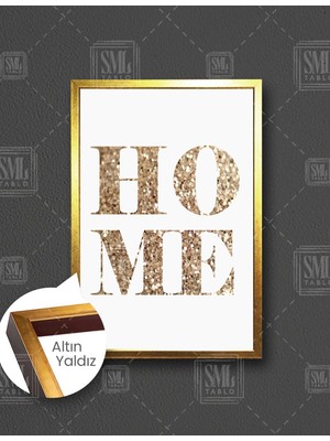 SML Tablo Home Altın Sarısı Simli Aşk Yazısı  Dikey Çerçeveli Kanvas Tablo
