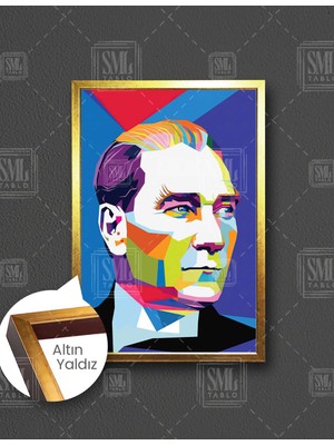 SML Tablo Mustafa Kemal Atatürk Ilüstrasyonu  Dikey Çerçeveli Kanvas Tablo