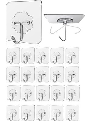 Naque Smartizi 20'li Şeffaf Kendinden Yapışkanlı Duvar Askısı - 20 Parça Ekonomik Paket Güçlü Kanca Seti