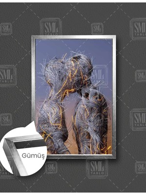 SML Tablo Öpüşen Çift Iplerden Insanlar Aşk Love Dikey Çerçeveli Kanvas Tablo