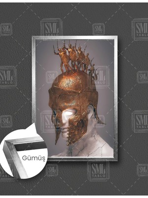 SML Tablo Bronz Başlıklı Mermer Büst  Dikey Çerçeveli Kanvas Tablo