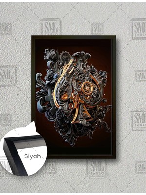 SML Tablo Mekanik Dekoratif Maça Siyah Barok Lüks Dekor Dikey Çerçeveli Kanvas Tablo