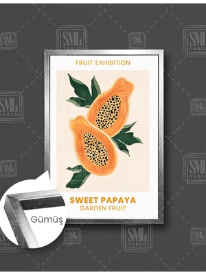 SML Tablo Sweet Papaya Meyvesi Garden Fruit Dikey Çerçeveli Kanvas Tablo