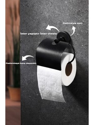 Naque Yapışkanlı Siyah Geniş Kapaklı Tuvalet Kağıtlığı Wc Kağıtlık Tuvalet Kağıdı Askısı