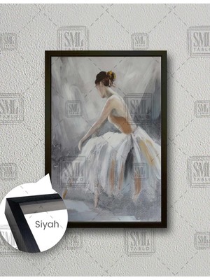 SML Tablo Beyaz Elbiseli Balarin Yağlı Boya Efektli Dikey Çerçeveli Kanvas Tablo