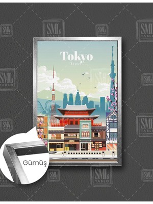 SML Tablo Tokyo Japonya Geleneksel Asya Evi  Dikey Çerçeveli Kanvas Tablo