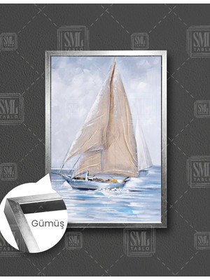 SML Tablo Dalgalı Denizde Yelkenliler  Dikey Çerçeveli Kanvas Tablo