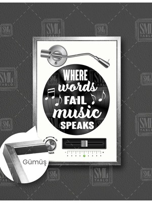 SML Tablo Kelimeler Bitince Müzik  Dikey Çerçeveli Kanvas Tablo