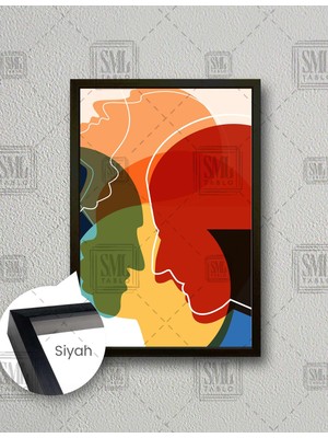 SML Tablo Saydam Birbirinin Içinden Geçen Kafalar Minimal Dikey Çerçeveli Kanvas Tablo