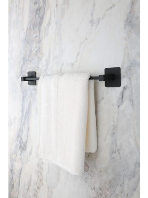 Naque Banyo Yapışkanlı Siyah Kare Uzun Havluluk Havlu Askısı