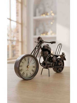 Wolawood Hediyelik Özel Üretim Çalışır Saatli Motosiklet / Tamamı Metal Retro Biblo El Yapımı Motor ~ Dekoratif Demir Motorsiklet Masaüstü Ev, Oda, Ofis Vintage Dekor
