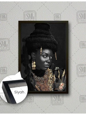 SML Tablo Altın Takılı Kadın  Dikey Çerçeveli Kanvas Tablo