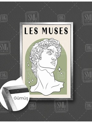 SML Tablo Les Muses Kirişli Davud Heykeli Minimal  Dikey Çerçeveli Kanvas Tablo