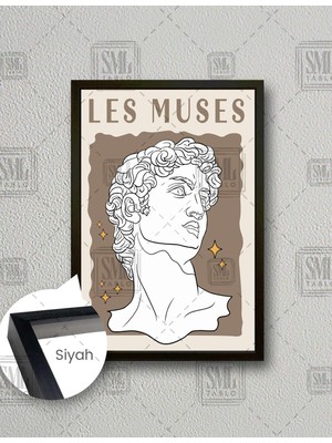 SML Tablo Les Muses Davud Heykeli Bej Minimal  Dikey Çerçeveli Kanvas Tablo