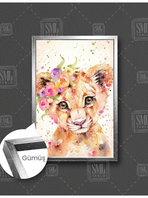 SML Tablo Başında Çiçekli Taç Olan Şirin Kaplan Yavrusu  Dikey Çerçeveli Kanvas Tablo