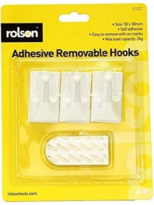 Naque 61327 3pc Removable Adhesive Hooks,