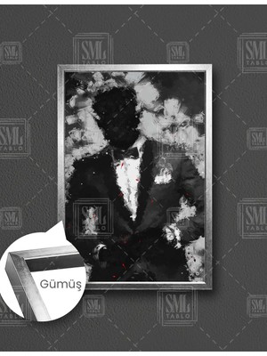 SML Tablo Siyah Takım Elbiseli Insan Silüeti Dikey Çerçeveli Kanvas Tablo