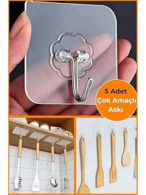 Naque 5 Adet Güçlü Şeffaf Duvar Askısı Askılığı Yapışkan Vantuz Kanca Mutfak Banyo Aksesuar