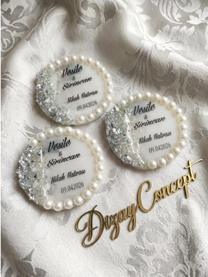 Dizay Concept İnci Detaylı Epoksi Gümüş Parçacıklı 30 Adet Magnet - Dızay -2