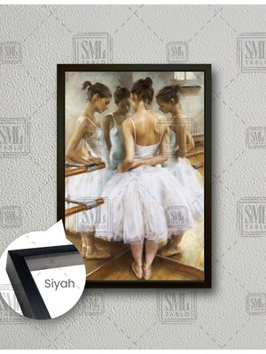 SML Tablo Aynada Kendine Bakan Balerin  Dikey Çerçeveli Kanvas Tablo