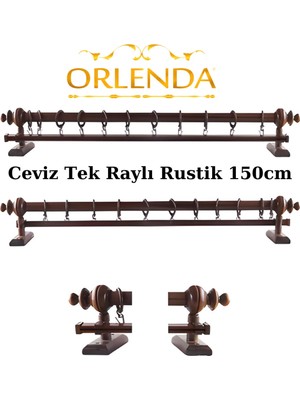 Özgürce Rustik Ceviz Ahşap Perde Askısı, 150 cm Tek Raylı Modern Tasarım